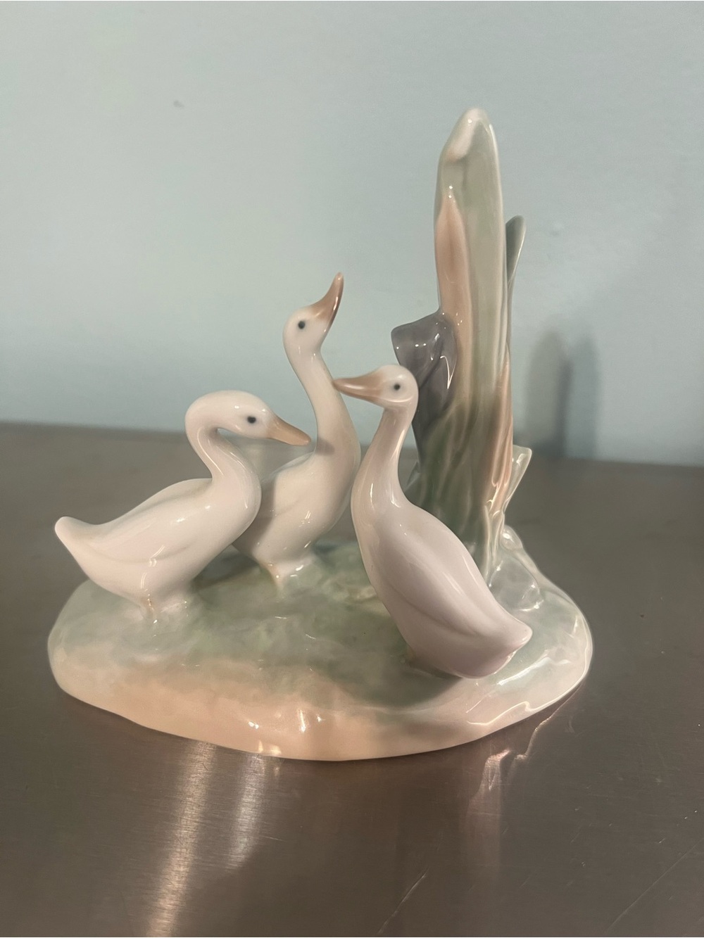 Lladro  3 Geese in Pond w/tree stump Retired NAO Daisa from Spain
